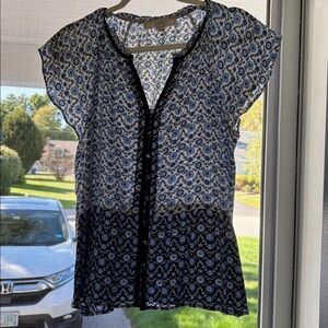 LOFT Blue and White Floral Top
